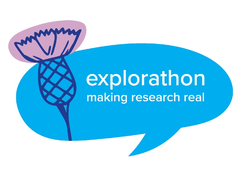 Explorathon thistle logo with strapline Making Research Real