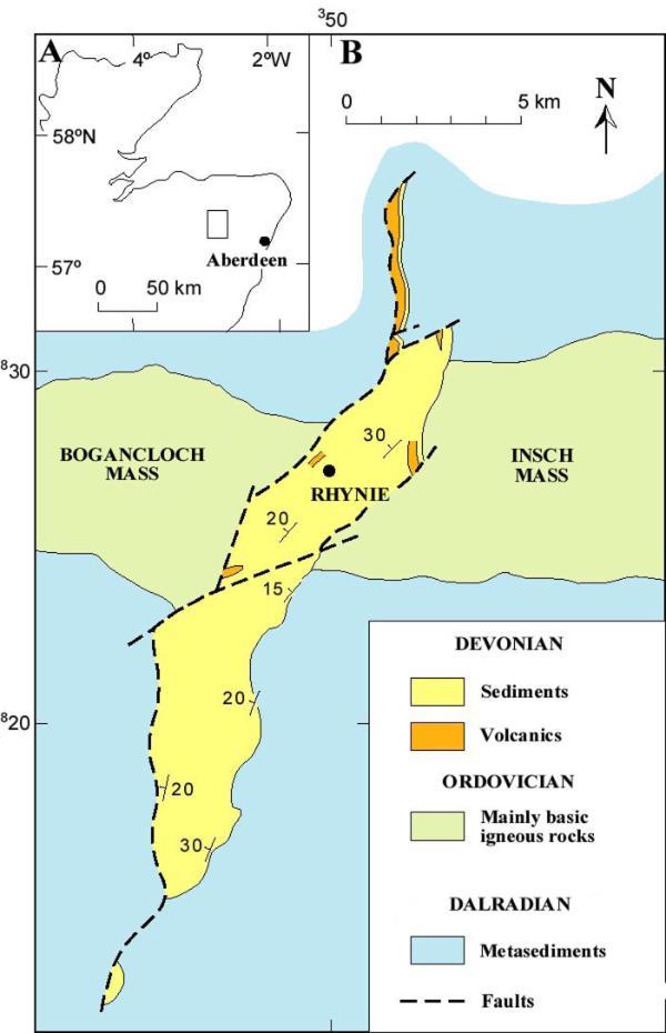 Simplified geological map of the Rhynie outlier .