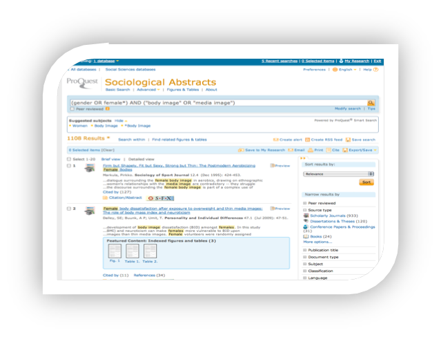 Sociology Abstracts results screen