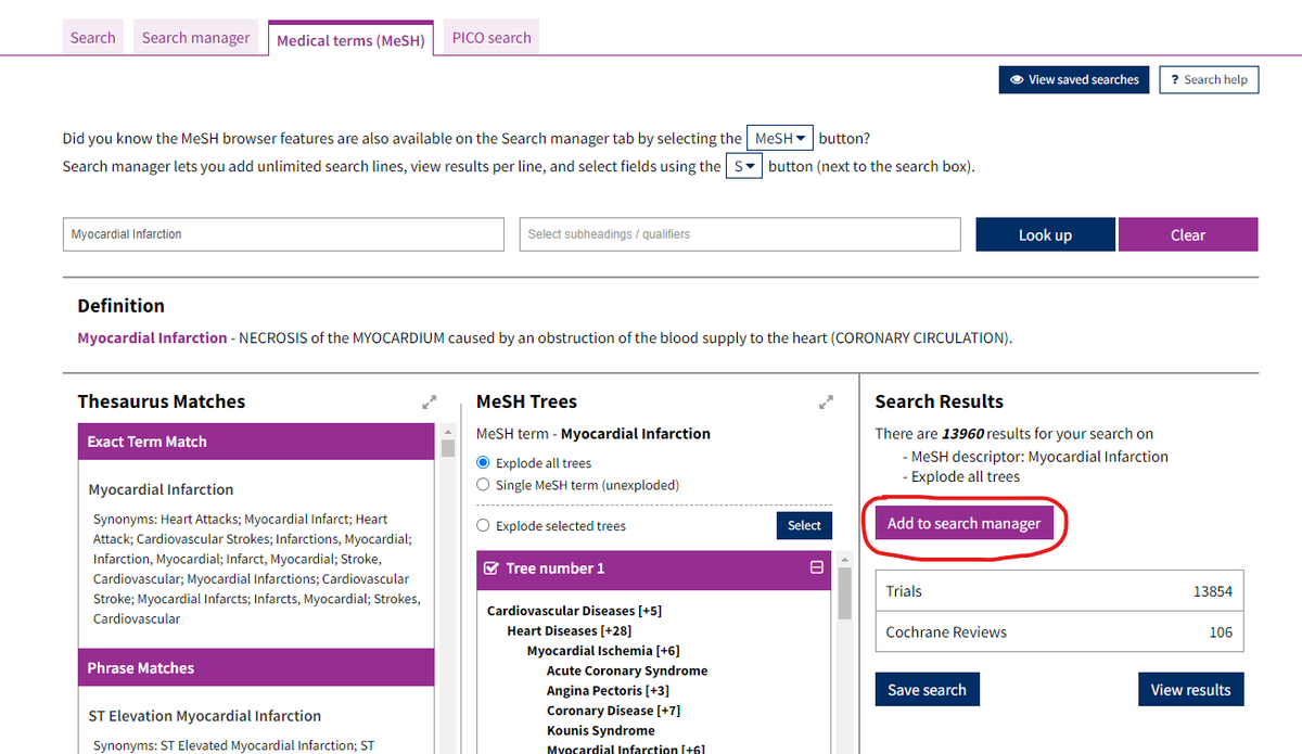 Screenshot shows how to use the Medical terms (MeSH) tab