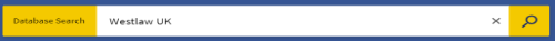 Screenshot of Database Search in Primo, showing they keywords Westlaw UK in the search box
