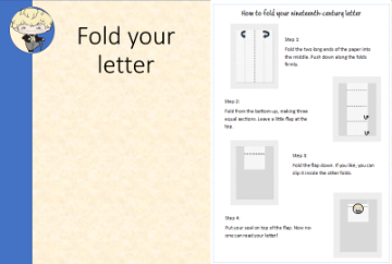 A page from the PowerPoint with instructions on how to fold a letter.