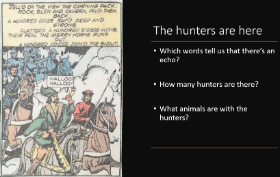 A page from the PowerPoint with a picture from the cartoon and some questions.