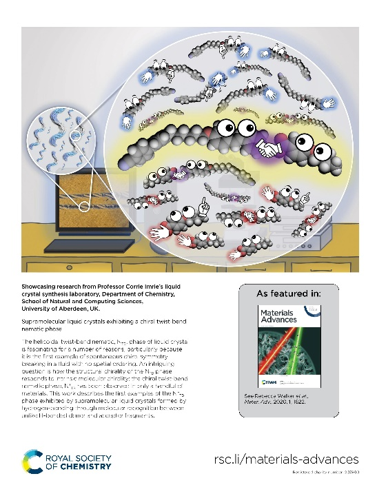 Cover of journal showing cartoon sketch of molecules hydrogen bonding together.