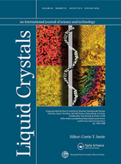 Cover of Liquid Crystals journal showing images of nematic phases under the microscope