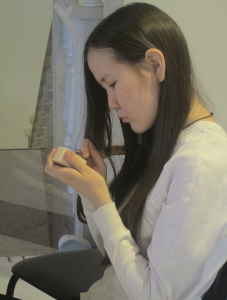 An art student explores ivory carving on a bar of soap. Courtesy of Alison Brown