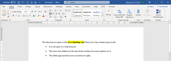 Word desktop app