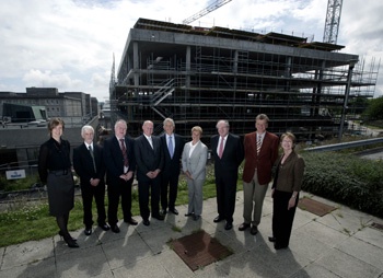 L-R: Sharon O'Loan, Professor Mike Greaves, Professor Stephen Logan, David Cameron, Ian Suttie, Dorothy Suttie, Principal C Duncan Rice, Dr Roelf Dijkhuizen, Professor Neva Haites.