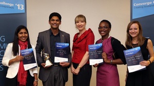 Mr Madhu Nair celebrates after winning the top prize at the 2013 Converge Challenge Awards