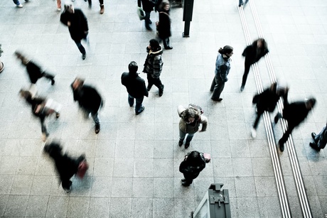 Busy street of people commuting