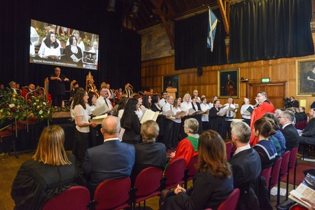 The Science Sings Choir performed Song of the Oceans at a special honorary graduation ceremony on Tuesday 14th January 2020