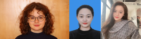 Portrait photos of Efrat Berestizhevsky, Junqiong Guan, and Jingjie Xu