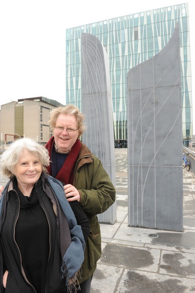 Marian Leven and Will Maclean by the Waterlines sculpture