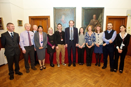 Teaching staff with their awards and Prof Ian Diamond (centre)