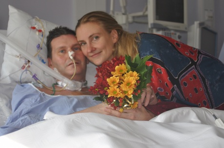 Brian and Bibo Keeley during their wedding on the intensive care ward