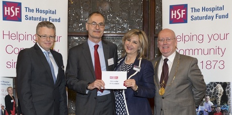 From left: Paul Jackson CEO of the Hospital Saturday Fund (HSF), Professor Ormerod from the University of Aberdeen, Lesley Garrett, CBE, patron of the Hospital Saturday Fund and the Lord Provost of Glasgow.