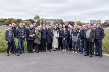 Members of the Commission, the Committee, the Just Transition Lab and participants from the workers and union session outside the Science Teaching Hub at Old Aberdeen