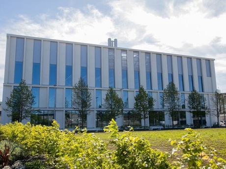 The exterior of the Science Teaching Hub on a sunny day