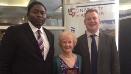 left to right Nigerian PhD student Ponfa Roy Bitrus , Dr Hilary Homans,  Dr David Muirhead,  Lecturer in Petroleum Geology.