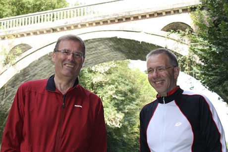 Mr Tom Scotland (in red) and Professor Steve Heys taken in September 2011 while on a cycling holiday visiting the Western Front in France.