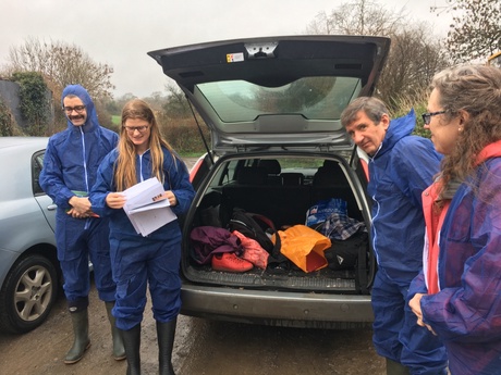 Dr Siobhan Mullan, Dr Margaret Adam and Dr Paul Hurley during their site visit to a pig farm