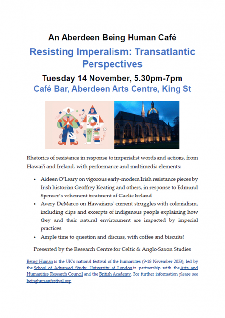 Poster for Resisting Imperialism: Transatlantic Perspectives, with one illustration and one photo above the details of the event.