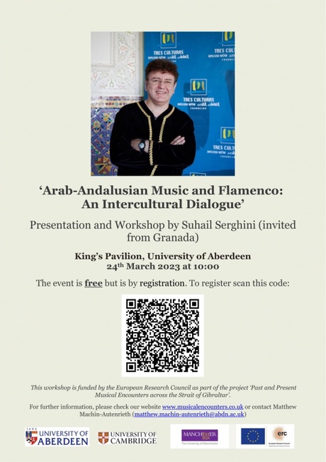 Arab-Andalusian Music and Flamenco: An Intercultural Dialogue Poster. 24th March 2023 at 10am in Kings Pavillion.
