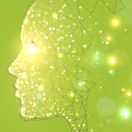 image of a side profile of a face on bright green background