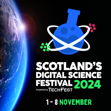 A cropped image of the earth with text next to it that reads 'Scotland's Digital Science Festival 2024 1-8 November 2024'