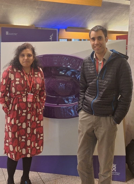 Aravinda Guntupalli and Simon Sawhney pictured in the lobby of the Scottish Parliament. lobby