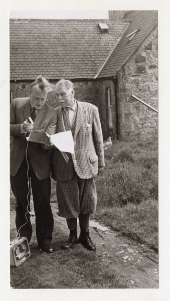 W.F.H. Nicolaisen interviewing Mr Rattray, Banffshire, July 1960. Photo by Ian Fraser, copyright School of Scottish Studies