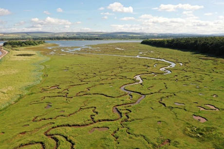 An aerial (oblique) of the saltmarsh at Tyninghame (DJI Mavic 2 Pro)