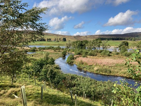 A river running through rolling hills