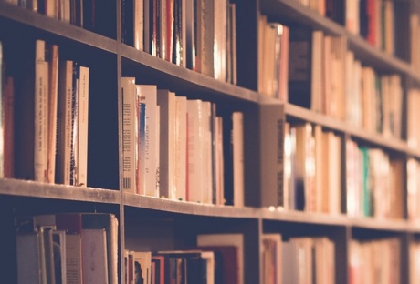 Bookshelf with books.