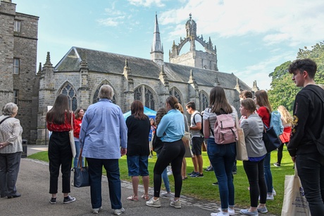 Campus Tour at Open Day - crowd outside Kings