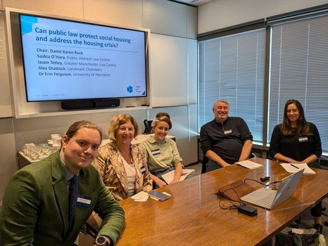 Photo of all panelists from left to right: Alex Shattock, Dame Karen Buck, Saskia O’Hara, Jason Tetley, and Erin Ferguson.