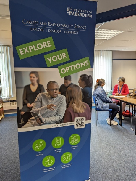 Image shows Project Room 1 in Taylor Library with people from Careers Service are providing meetings to students