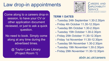 Image shows the dates available for law students for Career Service's drop-in session