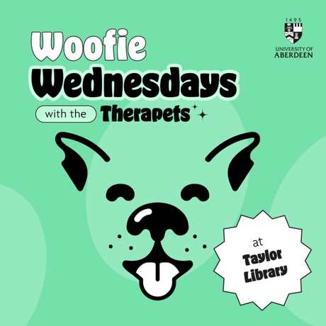 Image shows a dog's face with the Woofie Wednesday logo