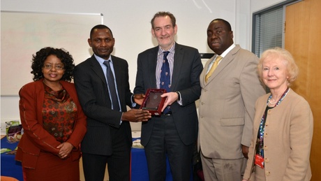 (L-R) Mrs Tecla Wight, Beltus Etchu Ojong, Prof Sir Ian Diamond, Pastor Festus Olatunde and Dr Hilary Homans