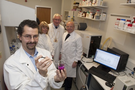 Patricia Paterson of event sponsor Apache North Sea; Lord Provost Peter Stephen; event organiser Charles Bain and Professor Matteo Zanda, Chair in Medical Technologies and facility manager 