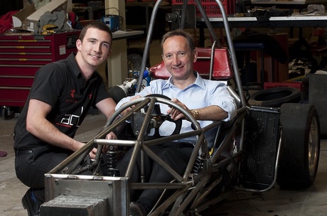 Daniel Ahrens (left) with Tim Sibley in the car