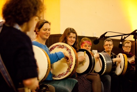 Finn O'Neill with Bodhran class