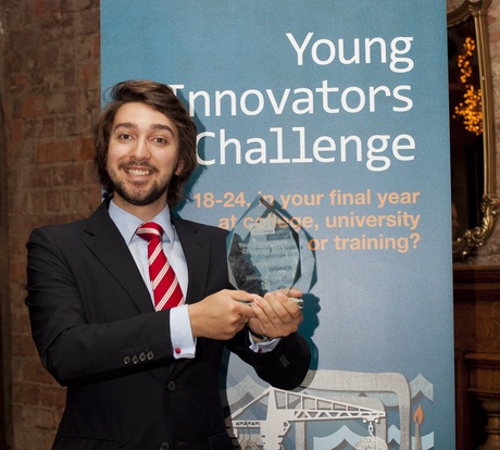 University of Aberdeen graduate Blair Bowman celebrates winning the Young Innovators Challenge award 