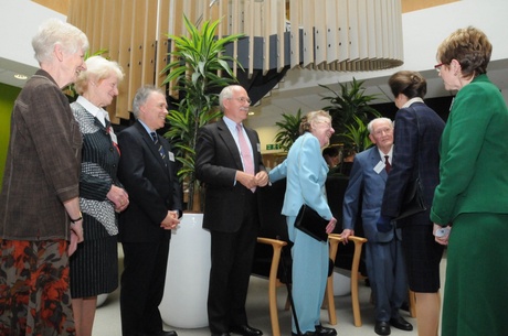 Her Royal Highness The Princess Royal meeting MRI pioneer Professor John Mallard and his wife Fiona