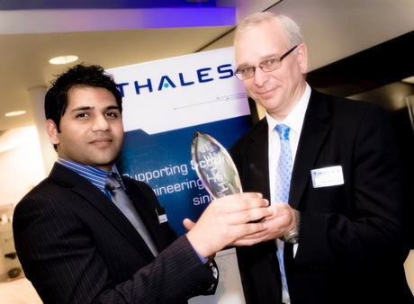 Fawad Khalid Khan scooped first place in the undergraduate category of the Thales Scottish Technology Prize 2010 - pictured with Alvin Wilby, Technical Director, Thales UK