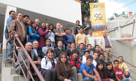 Students and lecturers gather outside the Bolivian Geological Society HQ - opened with the help of the University of Aberdeen