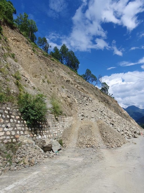 A recent landslide blocking the main road near Uttarkashi.