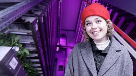 PhD Student Annika Bucky visiting the Vertegrow vertical farm in Newburgh, Aberdeenshire