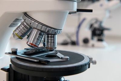 Close up of a microscope in a lab